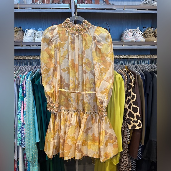 Zimmermann Yellow Floral Belted Dress Size 1 - Picture 1 of 9
